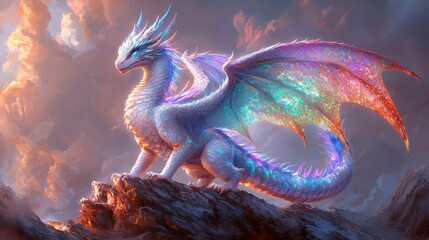 A blue and purple dragon sitting on top of a rock