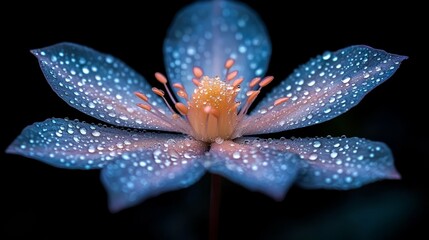 A blue flower with water droplets on it