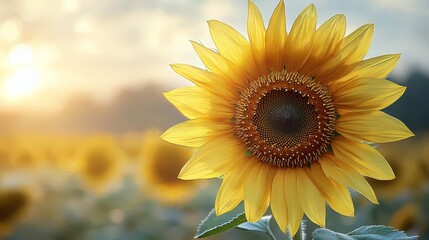 Fototapeta premium A sunflower in the middle of a field of sunflowers
