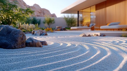 Obraz premium A zen garden in front of a modern house
