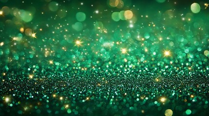 Sparkling green glitter background with bokeh lights