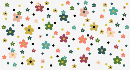 Floral Pattern Background
A seamless floral pattern background with colorful scattered flowers and polka dots in pastel and bold colors.