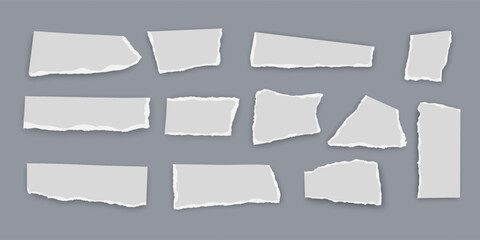Set of torn paper fragments isolated on background, Vector illustration