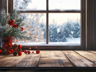 Festive Winter Window Scene with Decorations