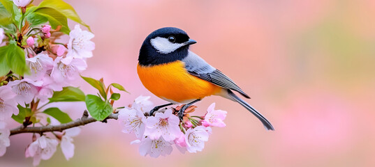 Obraz premium Beautiful Bird on Cherry Blossom Branch