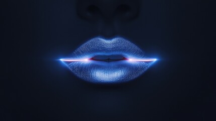 A woman's lips are painted blue and red