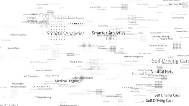 AI letters animation world cloud text symbols virtual digital world, 4k abstract tech. Global artificial intelligence, connections, computing data processing. ai text, chat bot and data processing 3D