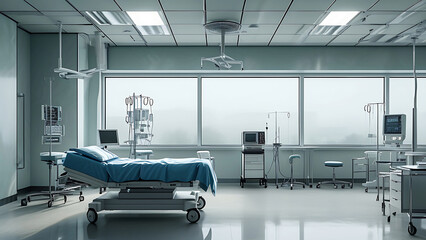Empty hospital room with medical equipment