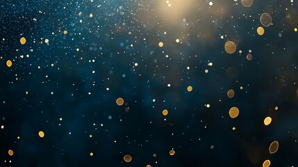 a dark blue background with gold circles and stars