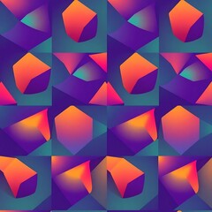 Obraz premium Abstract Geometric Pattern: A vibrant and dynamic abstract geometric pattern featuring overlapping shapes in shades of blue, purple, pink, and orange. Ideal for contemporary design projects.