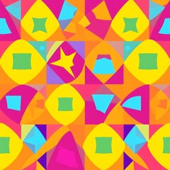 Vibrant Geometric Mosaic: A captivating seamless pattern of colorful shapes and vibrant hues. Perfect for textile design, wallpaper, and digital art. 