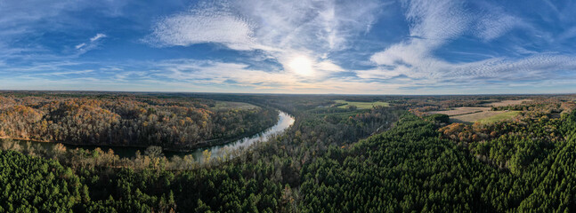 Panoramic overhead view of the Yadkin River in North Carolina