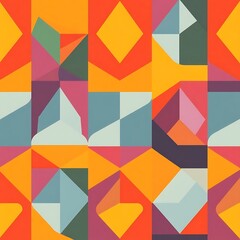 Vibrant Geometric Textile: A captivating seamless pattern of bold geometric shapes in a vibrant color palette. Ideal for fashion, interiors, and branding. 