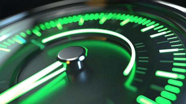 dynamic green speedometer indicating financial growth and smart investing strategies. generative ai