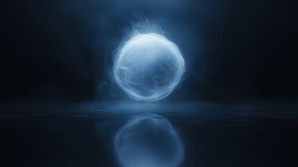 Naklejka premium A glowing blue sphere floating in a dark blue water