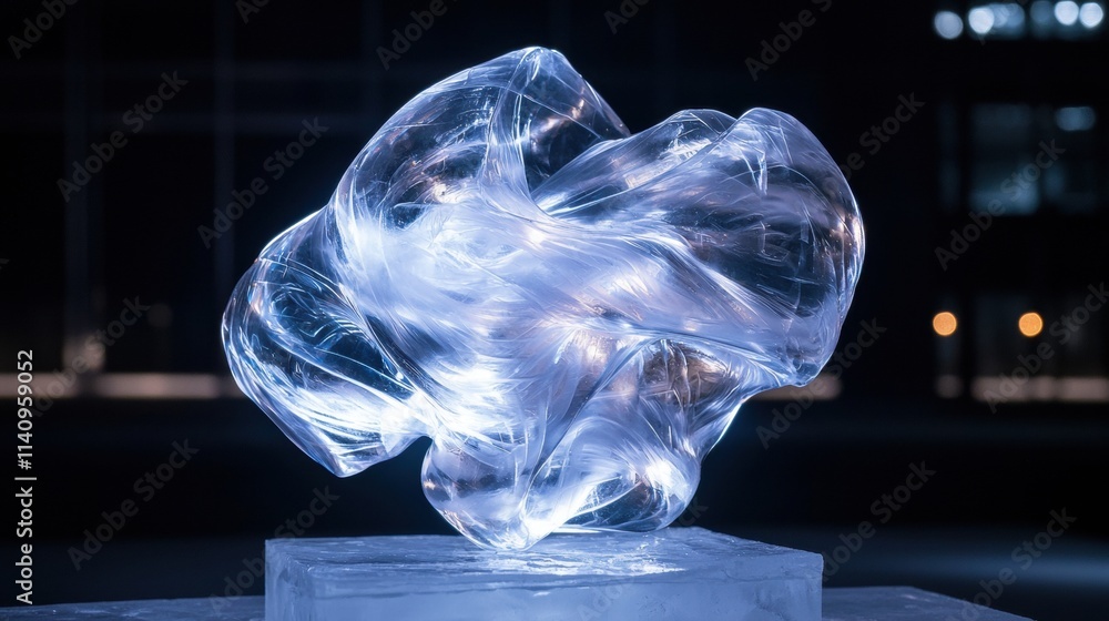 Poster a large, translucent object is lit up in the dark