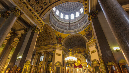 Fototapeta premium Interior of Kazan Cathedral with people timelapse hyperlapse. Petersburg, Russia