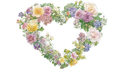 beautiful heart shaped wreath made of colorful flowers and greenery