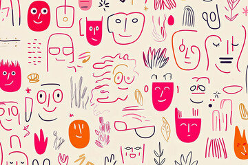 A bunch of different faces drawn on a white background