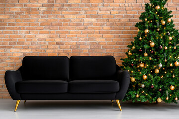 Elegant Black Sofa in Bright Living Room Setting