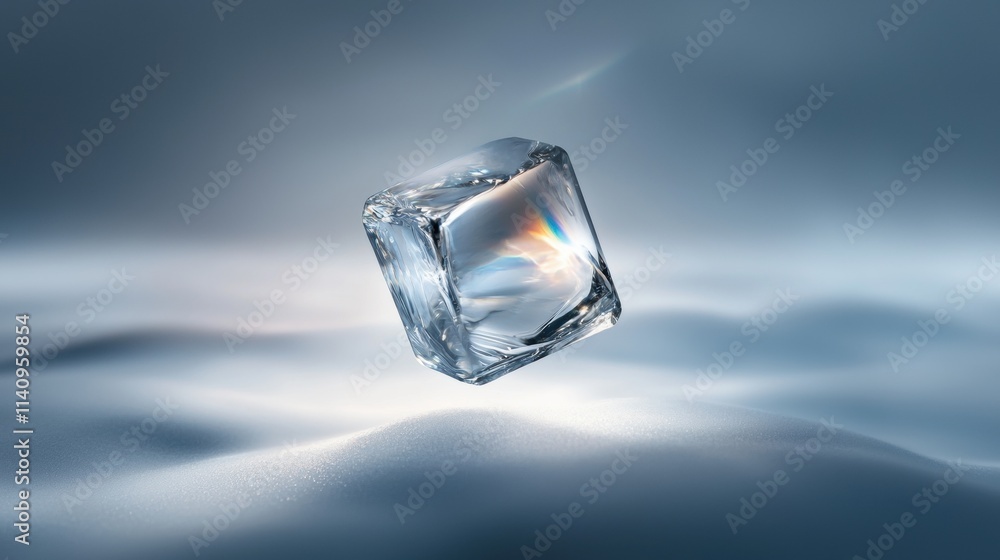 Poster a cube of ice is floating on a snow-covered surface
