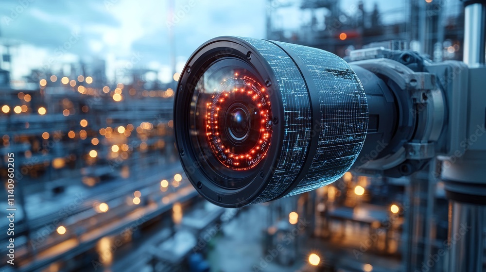 Poster advanced thermal imaging system with ai technologies in an industrial setting at dusk