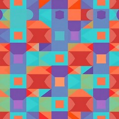Obraz premium Vibrant Geometric Textile: Abstract seamless pattern with colorful geometric shapes and bold color palette. Ideal for fashion, interiors, and branding. 