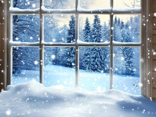 Snowy Winter Landscape Viewed Through Window