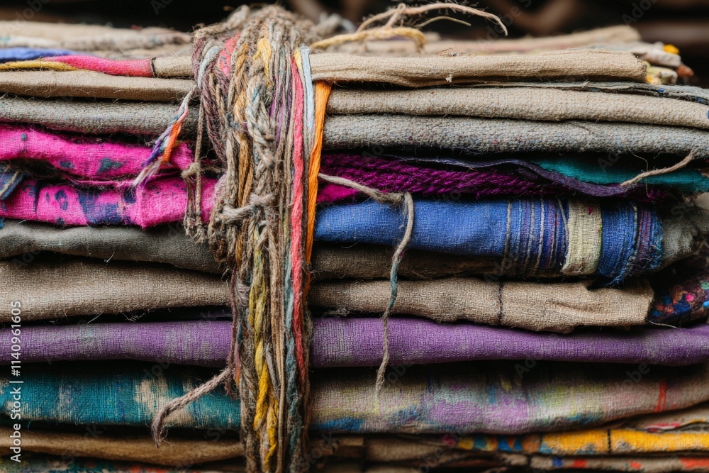 Aufkleber A visually appealing stack of stylish colorful fabric textiles bound together, reflecting various patterns and textures that inspire creativity and artistic expression in design.