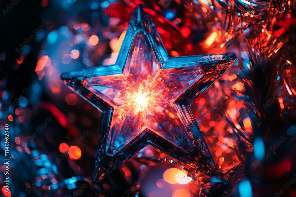 Poster a stunning star-shaped ornament glows with vibrant neon colors, creating a captivating visual that r