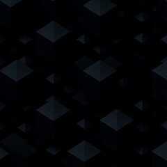 Fototapeta premium Abstract Geometric Pattern: A mesmerizing, seamless pattern of overlapping 3D geometric shapes in shades of blue and gray against a deep black background.