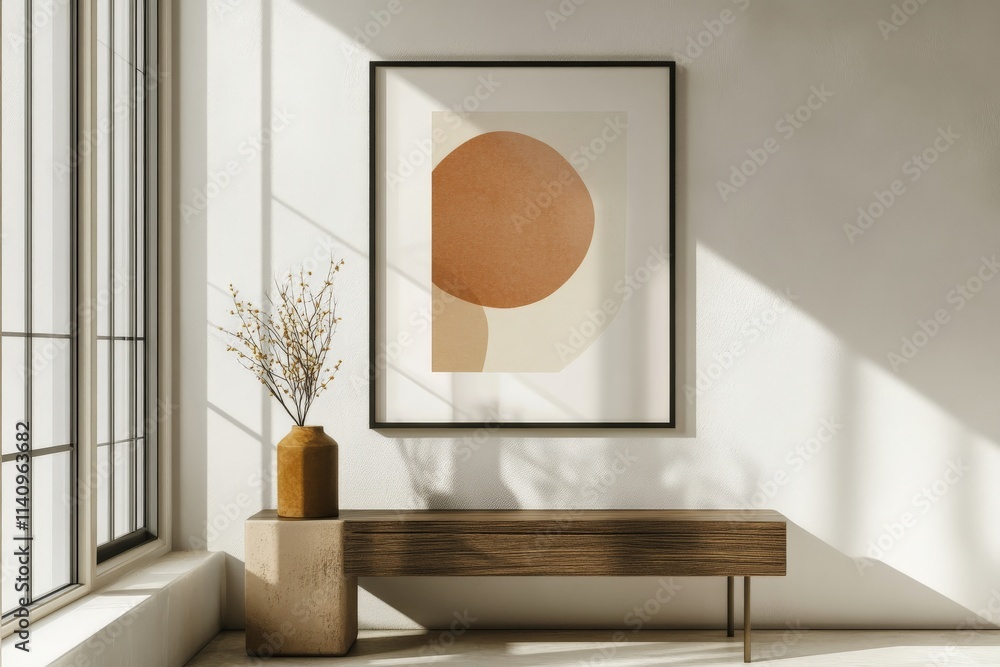 Leinwandbilder this image showcases a stylish mantel featuring an abstract artwork amidst natural light, creating a