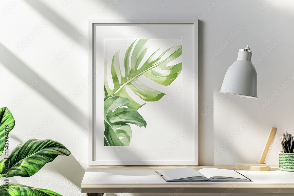 Aufkleber a stylish workspace showcasing tropical leaf artwork and natural light, generating a refreshing and 