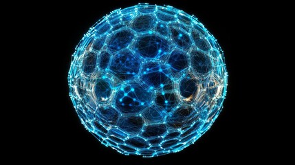 A textured wireframe sphere in shades of blue with subtle noise effects.


