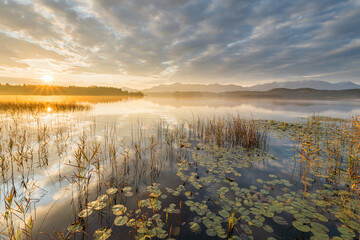 Sonnenaufgang am Staffelsee, Uffing, Allgäu, Bayern, Deutschland