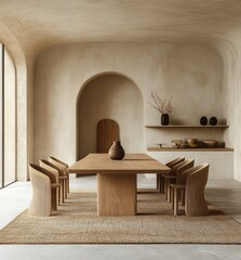 Modern minimalist interior with neutral tones and natural materials for a calming atmosphere