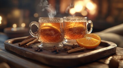 Cozy Christmas punch scene with rustic details and warm lighting