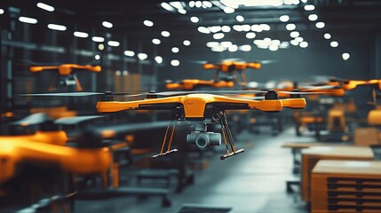 Obraz premium Manufacturing various surveillance drones in a factory