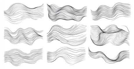 Abstract Black Hand-Drawn Wavy Lines Isolated on White Background