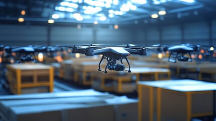 Obraz premium Manufacturing various surveillance drones in a factory