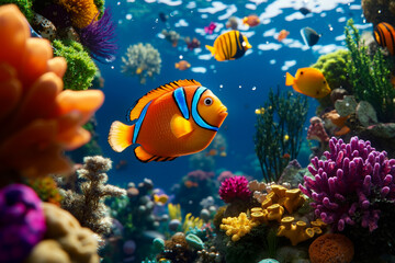 Fototapeta premium An aquarium filled with lots of colorful fish and corals