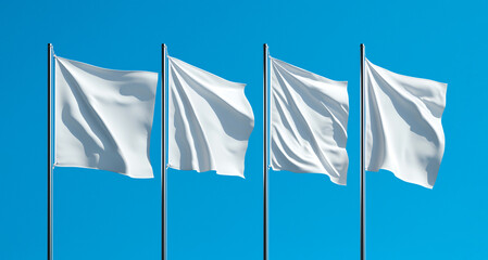 Four flag mockup against blue sky for branding and identity