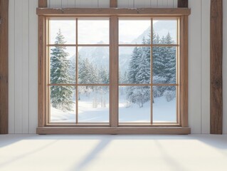 Winter Wonderland Scene With Snow Covered Window