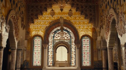 Obraz premium Palace of the Alhambra's Stunning Interior: A Glimpse into Moorish Architecture