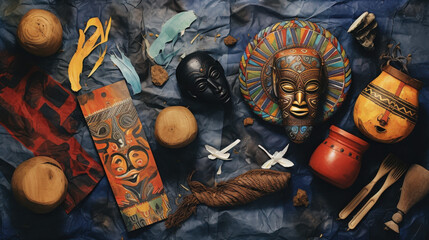 Watercolor Composition for Black History Month Featuring Symbolic African Objects