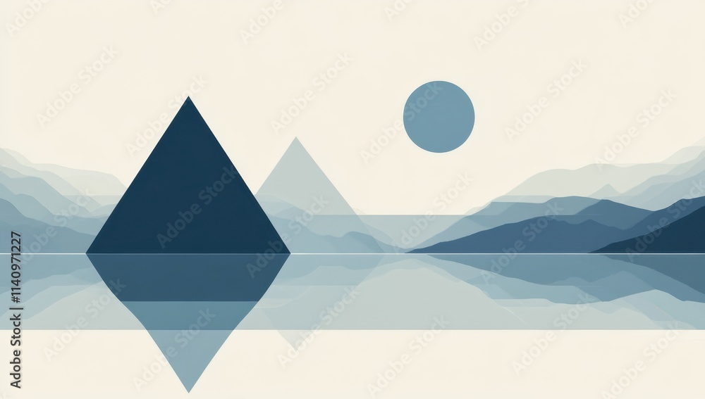 Poster graphic with a blue and white background, featuring two simple lines on the left side the left line 