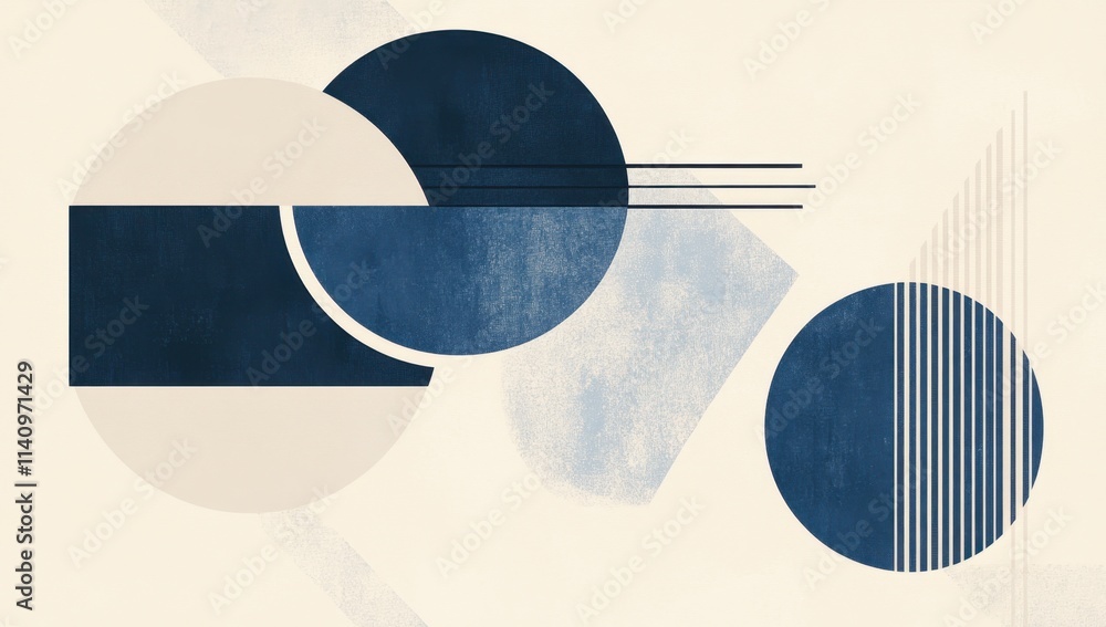 Poster blue and white geometric shapes on the left side of an empty background, representing technology inn