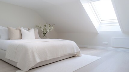 A large white bed with a white comforter and white pillows