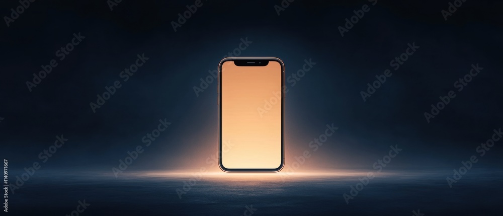 Poster digital illustration of an smartphone x in the center of a dark blue background. the phone is positi