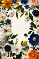 A bunch of flowers and leaves on a white surface